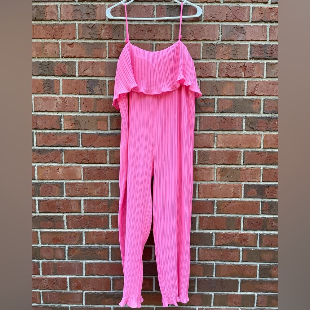 Pink Jumpsuit Spaghetti Straps Ruffles Accordion Pleats Barbie Barbiecore